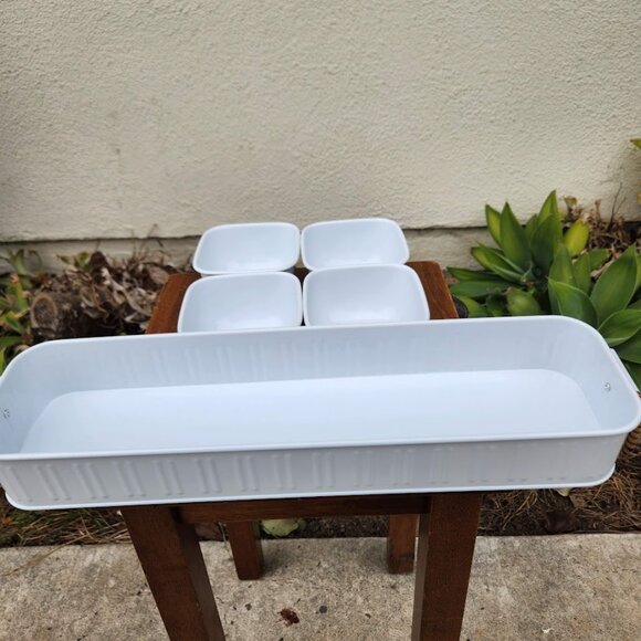 NEW Better Homes & Gardens Galvanized Bowls Tray Rectangle Condiment Tray Set 4 - Picture 4 of 9